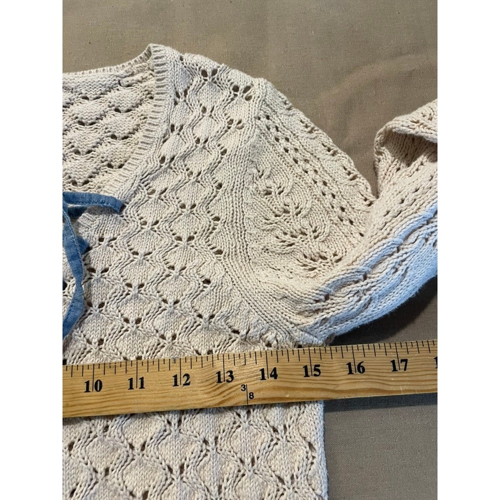 Faded Glory Vintage Y2K Sweater Women's M Cream Lace Up Front Grunge Fairycore - Picture 4 of 9